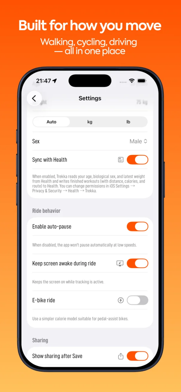 Trekka for iOS – app settings